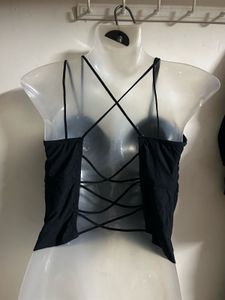 Chic Black Ruched Spaghetti Strap Top