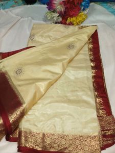 Elegant Cream Saree with blouse