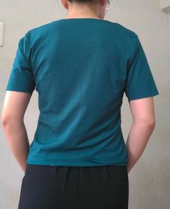 Teal Ribbed Short Sleeve Top