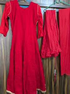Red Embroidered Anarkali Kurta Set
