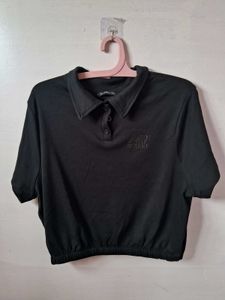 Black Cropped Polo Shirt