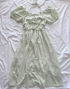 Light Green Ruffle Detail Midi Dress