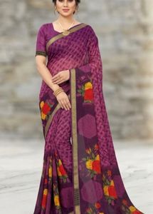 Beautiful Purple Floral Print Saree