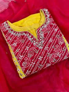Designer Embroidered Red &amp; Yellow Blouse