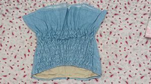Denim Strapless Peplum Top