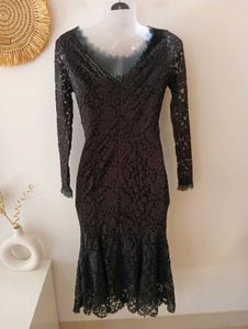 Korean Black Lace Mermaid Midi Dress
