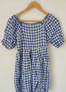 Blue & White Gingham Puff Sleeve Dress💙