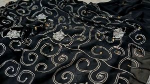 Price Drop. Elegant Black Saree with Sequin Swirl