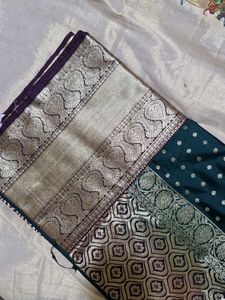 Elegant Teal Silk Saree with Silver Weave