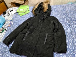 Black Puffer Coat with Fur Hood