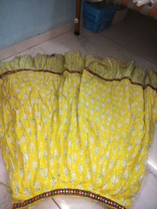 Yellow Printed Blouse with Mirror Work