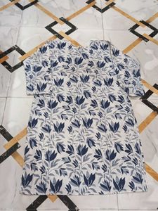 Elegant Blue Floral Print Cotton Kurta