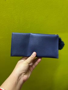Navy Blue Studded Wallet with Pom