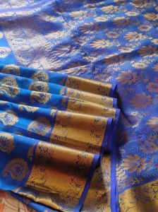 Royal Blue Silk Saree with Gold Motifs