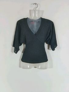 Charcoal Glitter Knit Casual Top