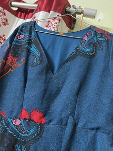 Teal blue Dress printed pattern