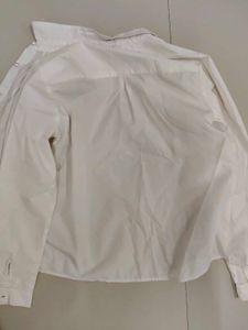 White Pleated Button-Up Shir