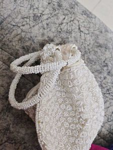 Elegant Beaded White Clutch Bag