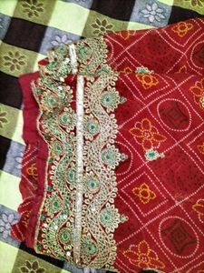 Embellished Red Bandhani Saree