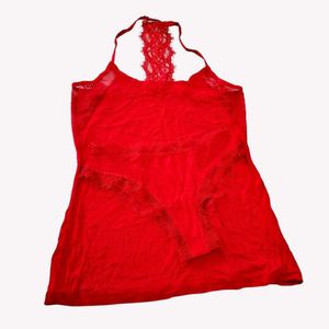 Red Lace Trimmed Sleepwear Set