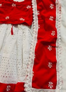 Red &amp; White Embroidered Kids Outfit
