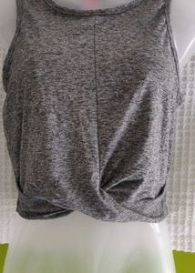 Gray Twist Front Sleeveless Crop Top