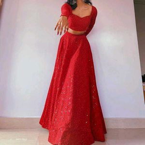 Red Sequin Lehenga Choli