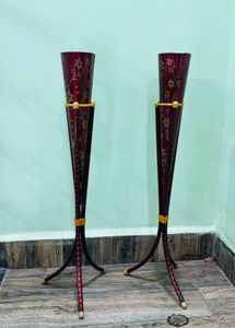 Pair of Red Floral Decorative Stands