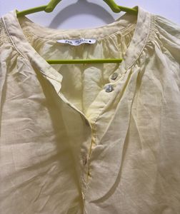 Zara Linen Ramie Button Up Blouse