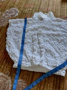White Textured Cropped Top with Tie