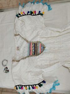 Boho Tassel Trim White Kurta