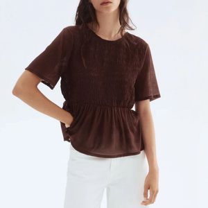 Brown Textured Peplum Top