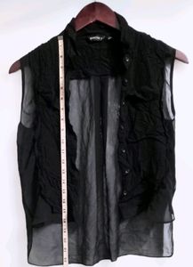 Black Sheer Button-Down Top