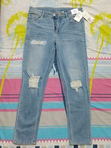 Distressed Light Wash Wide Leg Jeans