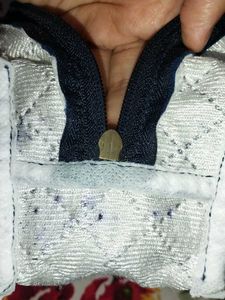Blue Quilted Pencil Pouch Makeup Bag