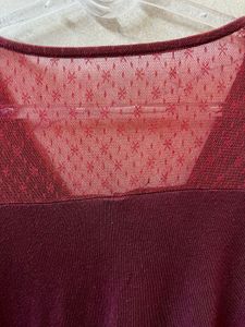 Burgundy V-Neck Wrap Top with Lace Detail