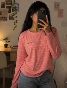 Coral Striped Long Sleeve Top