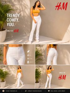 H&amp;M Off-White Faux Leather Pants with Front Slits
