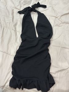 Chic Black Halter Ruched Dress