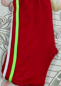 Retro Red Track Pants with Stripes