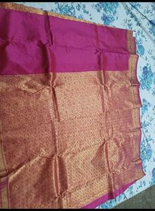 Elegant rani pink Banarasi Silk Saree without blou