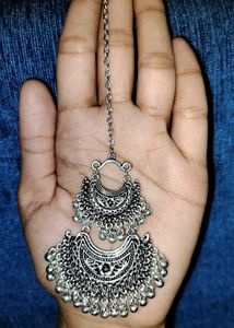 Elegant Silver Oxidized  maangtika and 2 earings J
