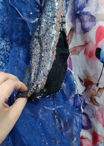 (fix Price)💙🤍Fish Cut Heavy Sequence Work Gown
