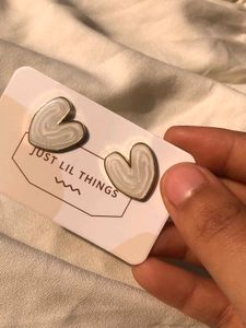Heart Stud Earrings - Gold and White