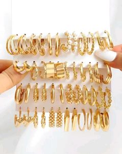Chic Gold Hoop Earring Set 24 pairs