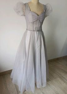 Elegant Grey Puff Sleeve Gown
