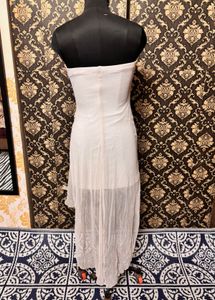Elegant White Strapless Asymmetrical Dress