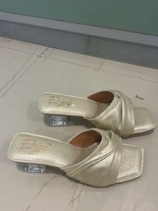 Elegant Golden Block Heel Mules