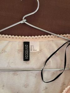 H&amp;M Picot Trimmed Ribbed Top Peach/S