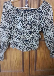 Chic Leopard Print Sheer Blouse